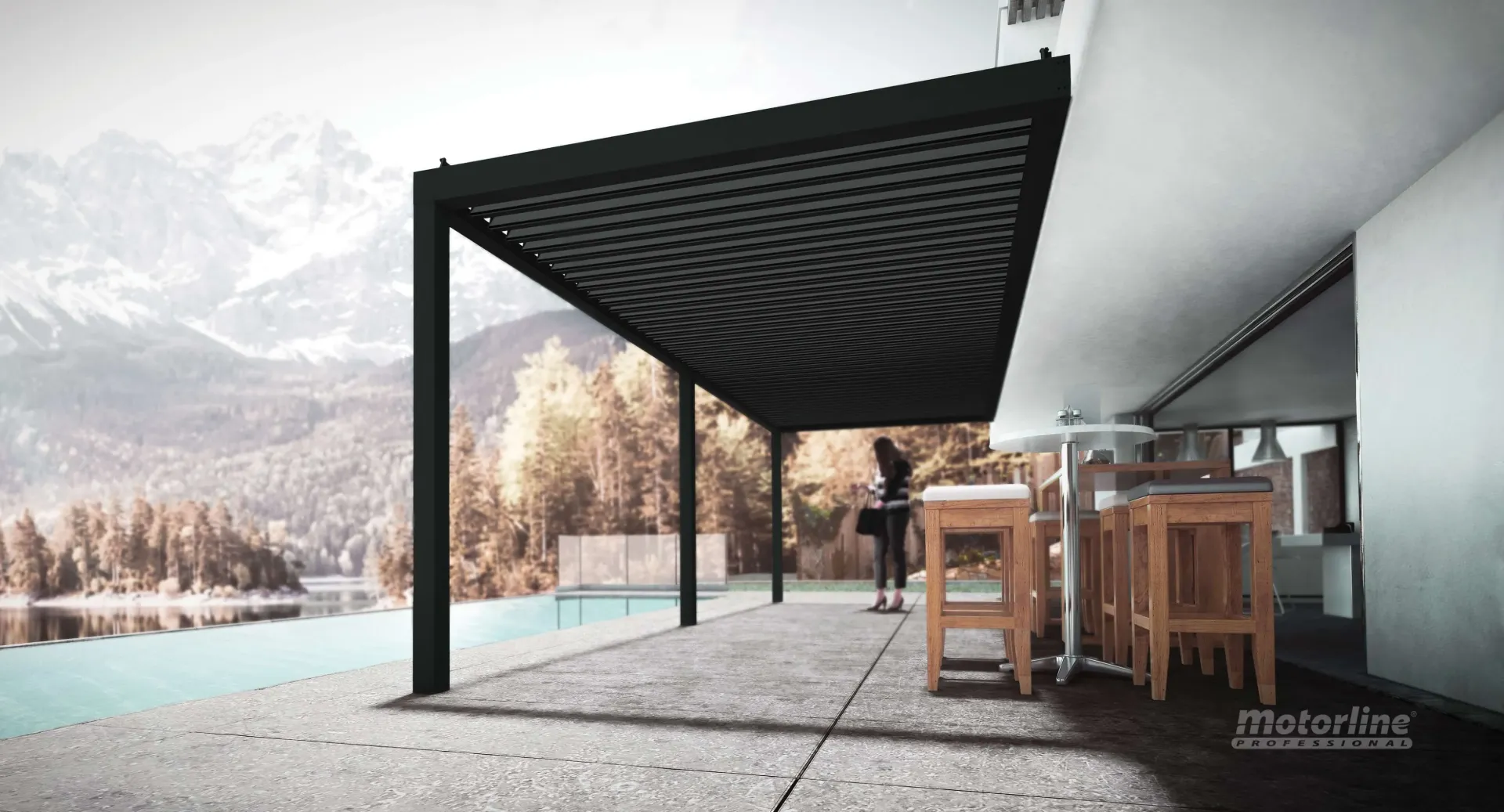 BRISA SOLAR MOTORLINE: Pérgola Bioclimática Aluminio Para Espacios Exteriores