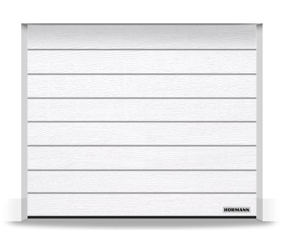 Hormann Puerta de Garaje Seccional Renomatic Acababo Woodgrain [ancho]mm x [alto]mm, acanalado M, [color] Automatismo Prolift con 2 emisores incluidos En Stock (RAL 9016 BLANCO, 2375x2125, Sin revestimientos de guías)