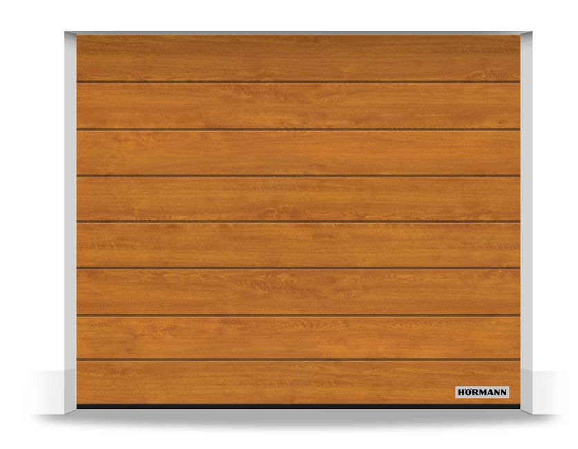 Hormann Puerta de Garaje Seccional Renomatic Acababo Decocolor [ancho]mm x [alto]mm, acanalado M, [color] Automatismo Prolift con 2 emisores incluidos En Stock (DECOCOLOR GOLDEN OAK, 2500x2250, Sin revestimientos de guías)